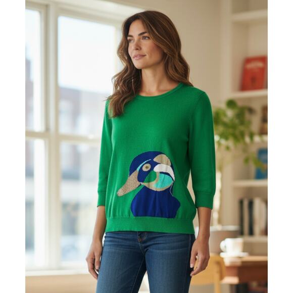 Cynthia Rowley Women's 3/4 Sleeve Sequined Wood Duck Sweater Size Medium - Picture 1 of 5